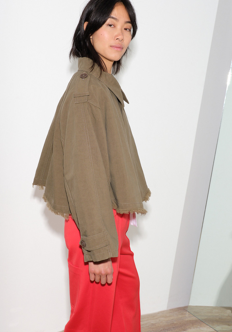 MM6 Maison Margiela Cropped Sports Jacket - Olive Green | Garmentory