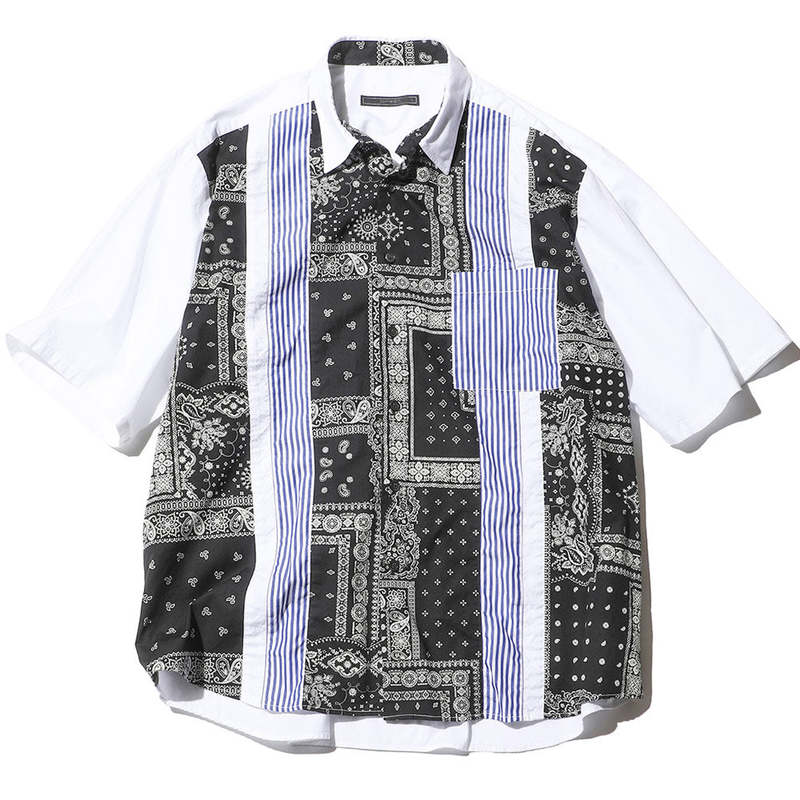 SOPHNET. Vertical Paneled S/S Regular Collar Baggy Shirt - Black 