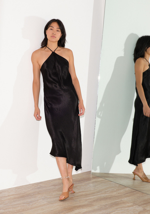 Nomia Halter Bias Dress - Black | Garmentory