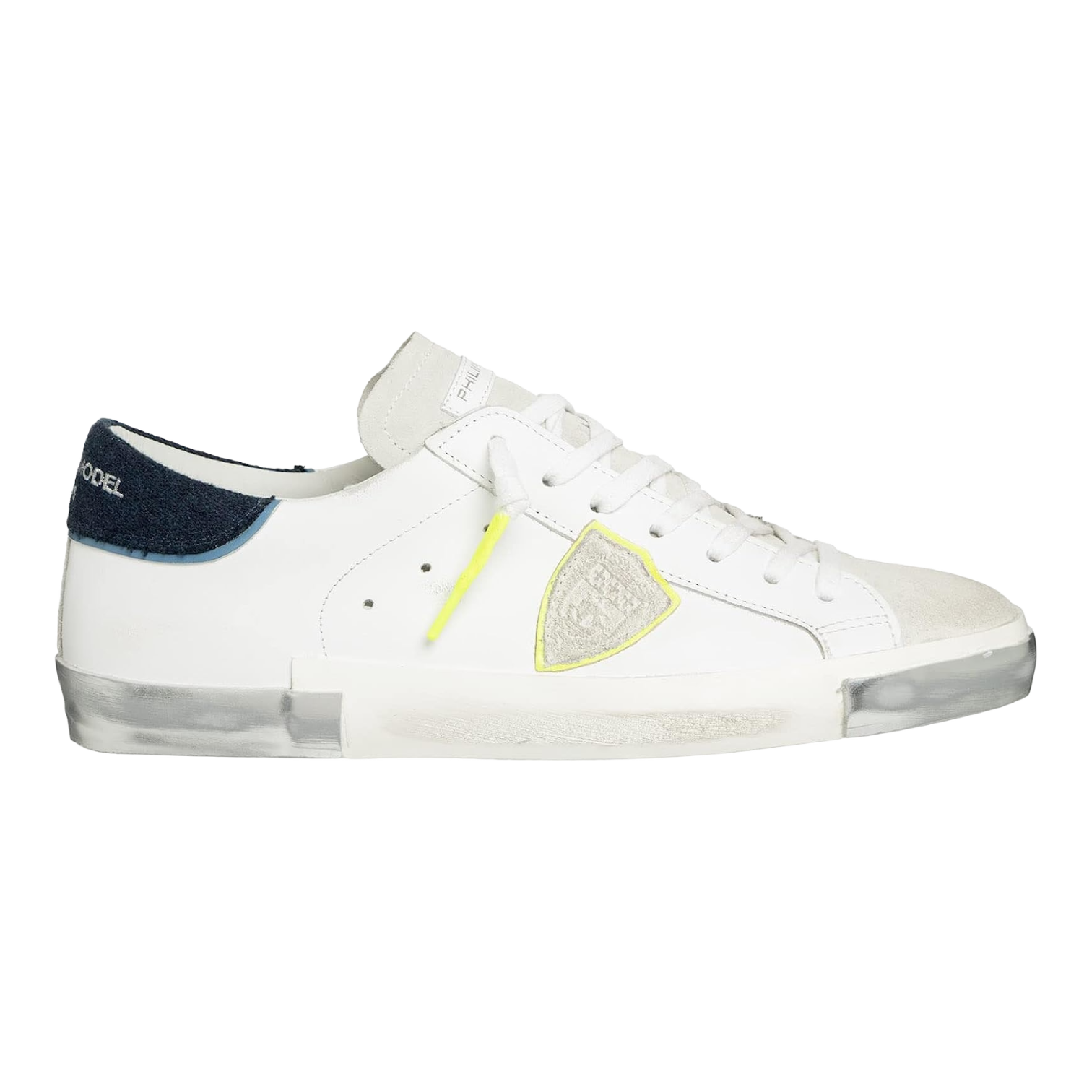 Philippe Model Sneakers PRSX Donna Pelle Vitello Denim Metal – Colore Blanc Azul, Made In Italy