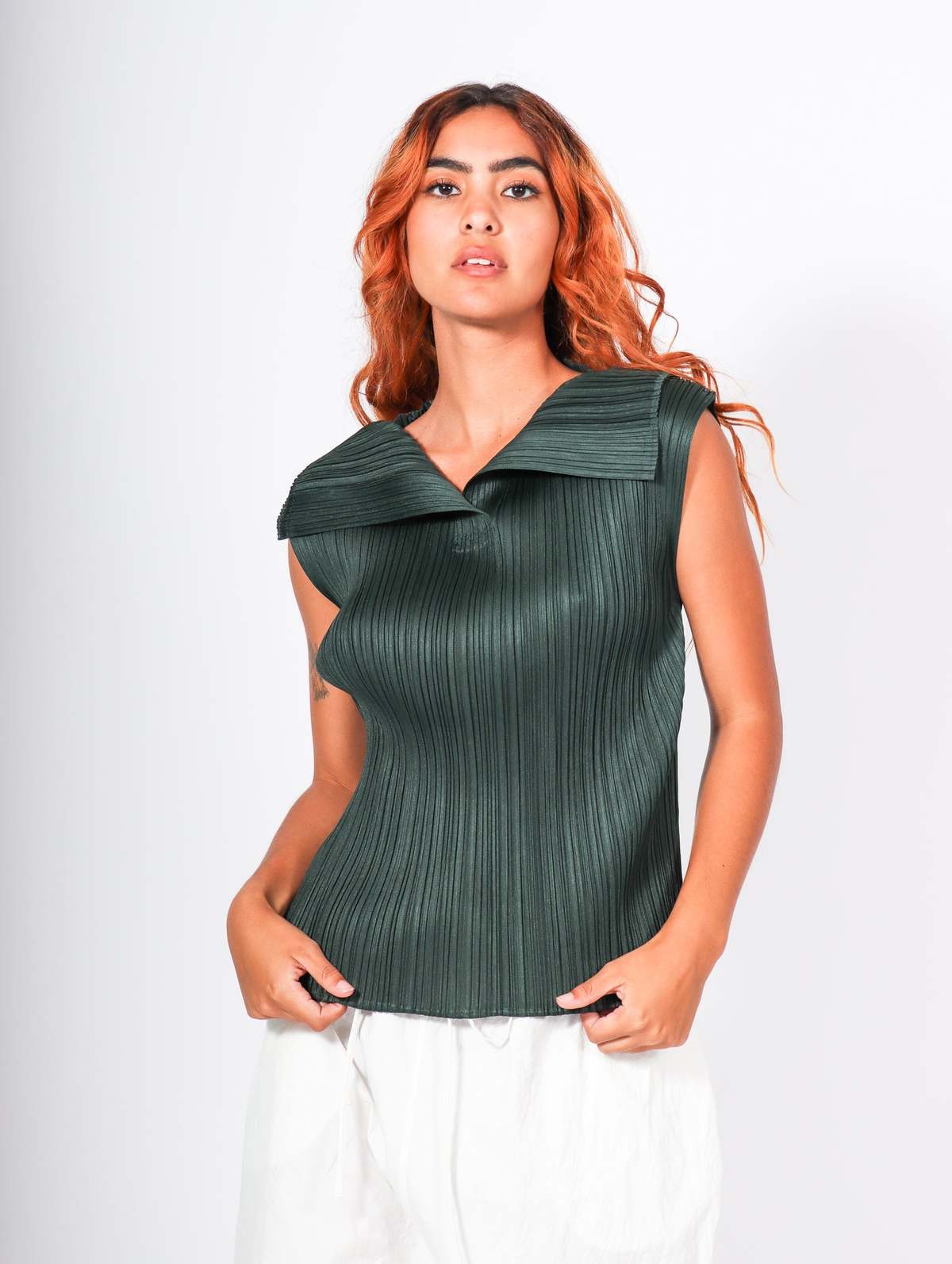 Pleats Please Issey Miyake Monthly Colors July Top - Dark Green