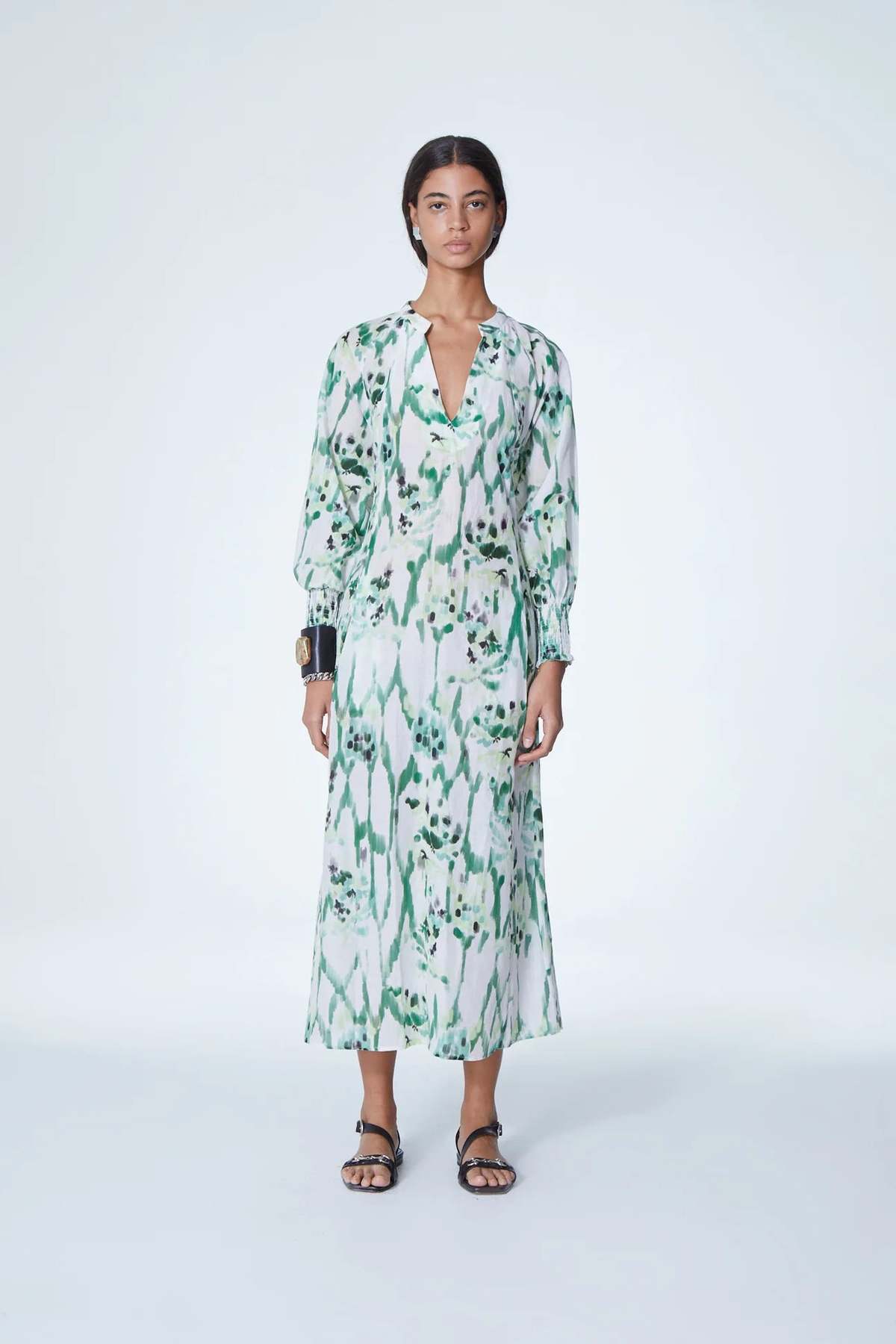 Maria Cher Nia Long Dress - Green Mix | Garmentory