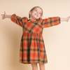 Kids Beet World Long Sleeve Plaid Flannel Dress - Orange - Thumbnail 3