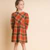 Kids Beet World Long Sleeve Plaid Flannel Dress - Orange - Thumbnail 5