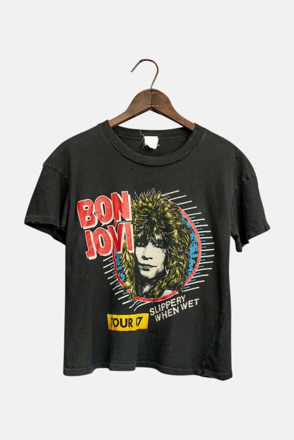 MadeWorn Bon Jovi Crop Tee - Coal Pigment