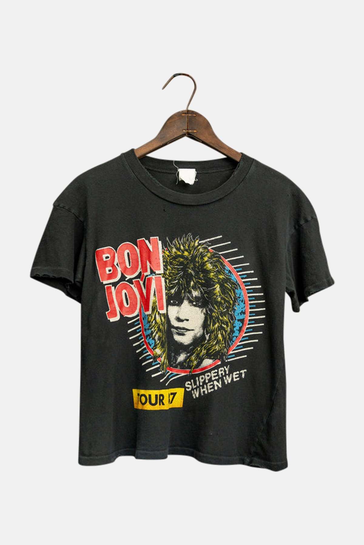 MadeWorn Bon Jovi Crop Tee - Coal Pigment - Image 1 of 5