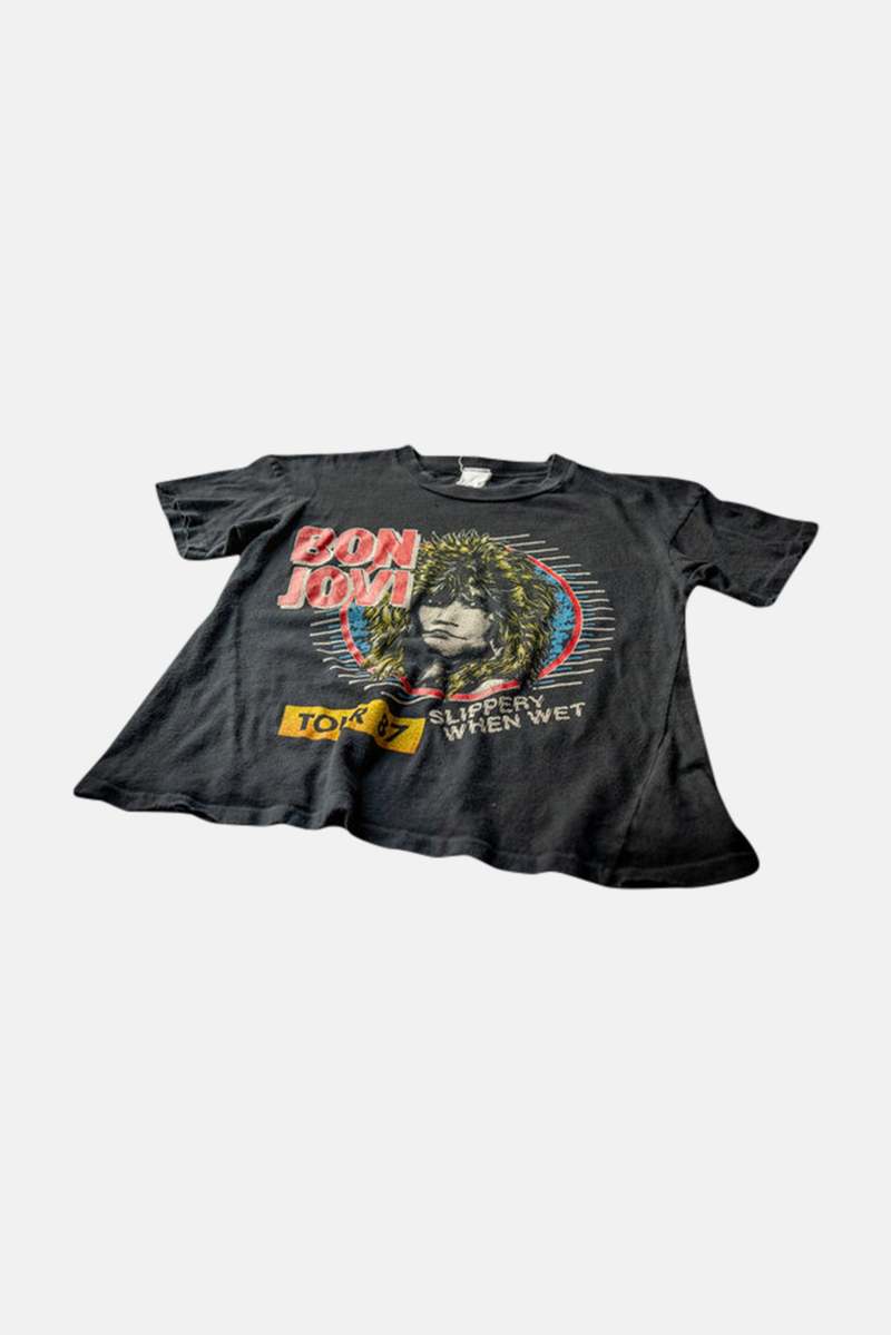 MadeWorn Bon Jovi Crop Tee - Coal Pigment
