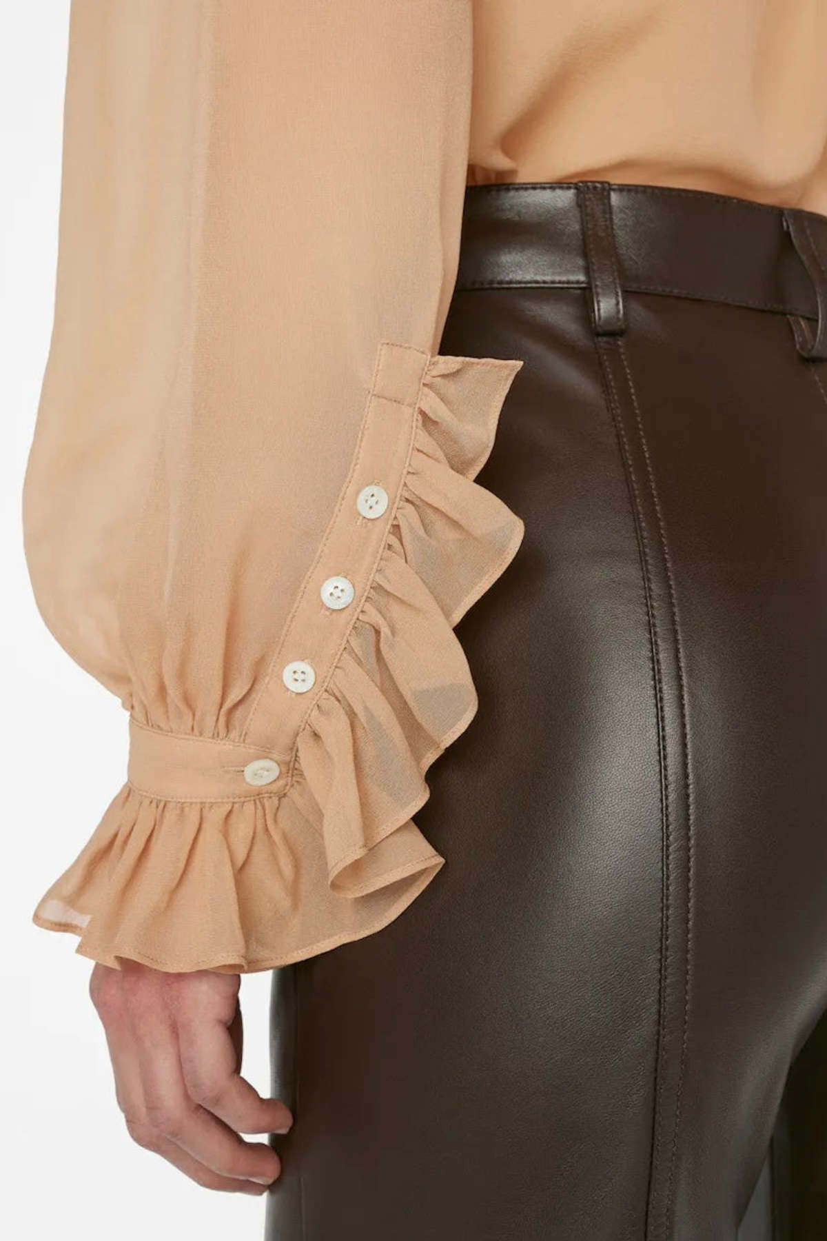 Ruffle Front Striped Button-Up Shirt