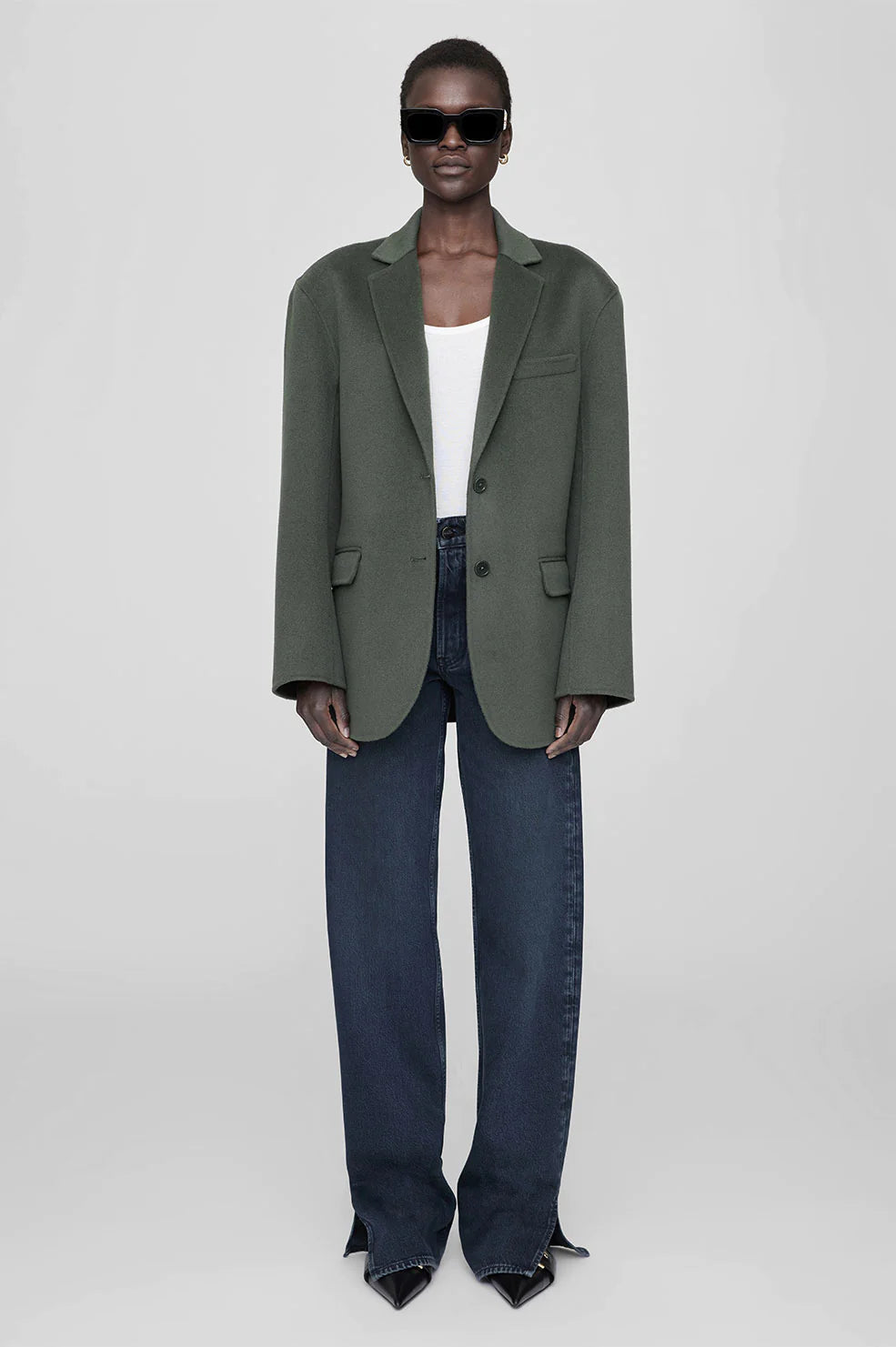 Anine Bing Quinn Cashmere Blend Blazer - Olive | Garmentory