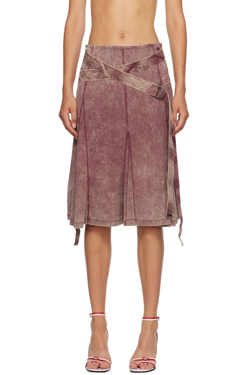 DIESEL O-Venus Midi Skirt - Burgundy | Garmentory
