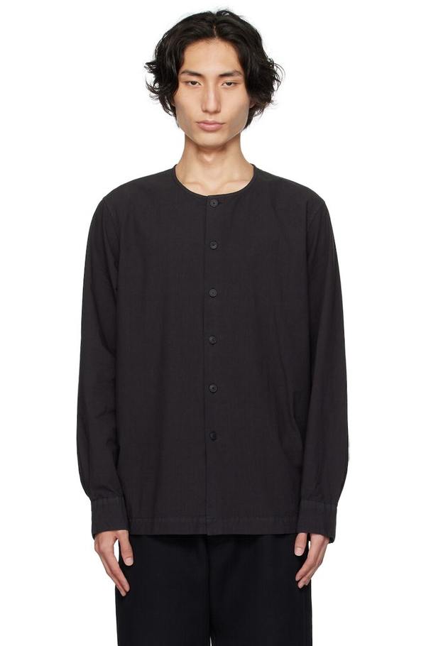 CASEY CASEY ブラックリネンスタンドカラーシャツ Casey Casey Verger Shirt - Black | Garmentory