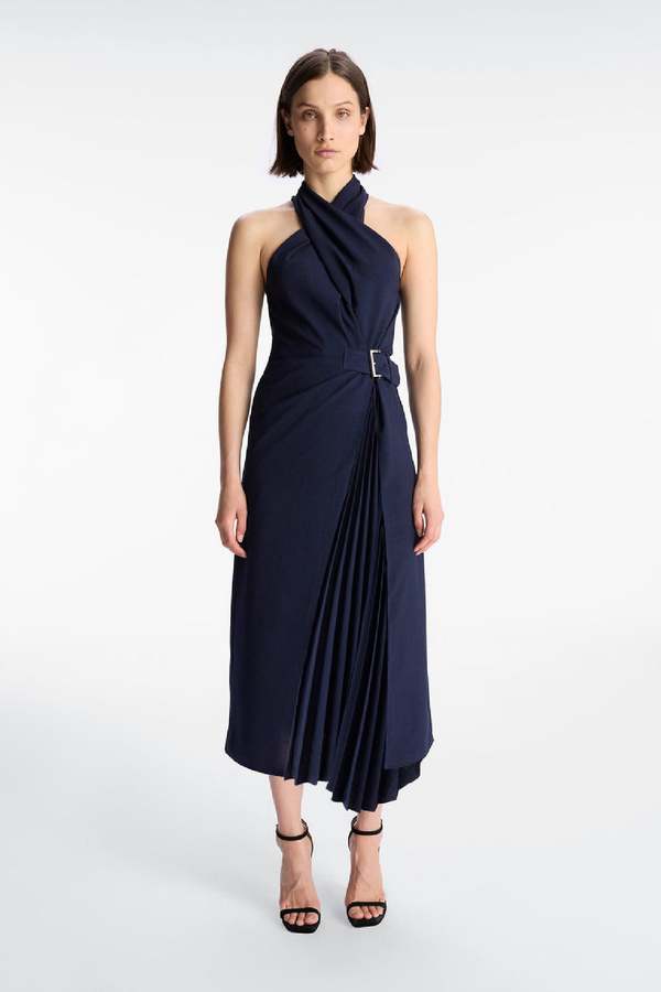 A.L.C. Fiona Pleated Midi Dress - Evening Blue | Garmentory A.L.C. Fiona Pleated Midi Dress - Evening Blue | Garmentory
