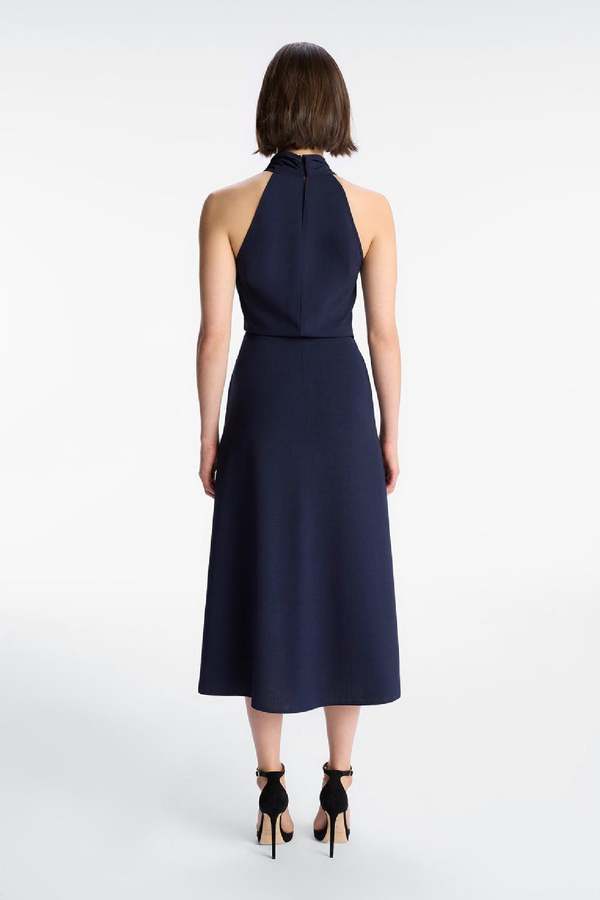 fiona pleated belted halter dress by a.l.c. ALC Fiona Pleated Midi Dress in Evening Blue, Women's Fashion, Dresses & Sets, Dresses on Carousell