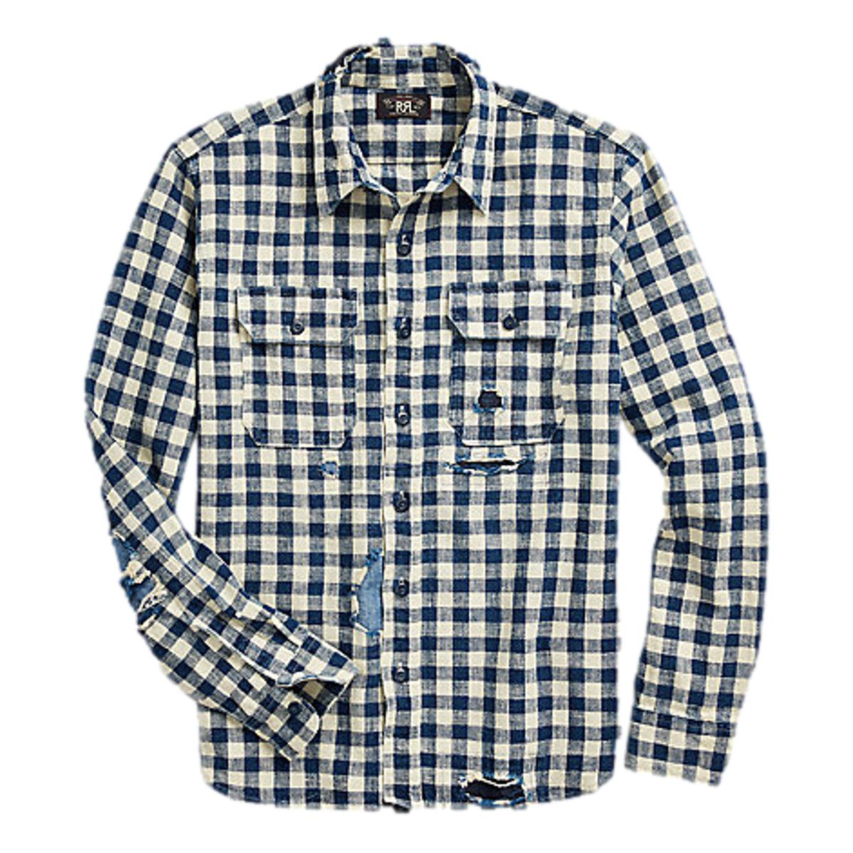 RRL INDIGO CHECK WORK SHIRT メタルボタン インディゴ RRL INDIGO CHECK WORK SHIRT メタルボタン インディゴ - メルカリ