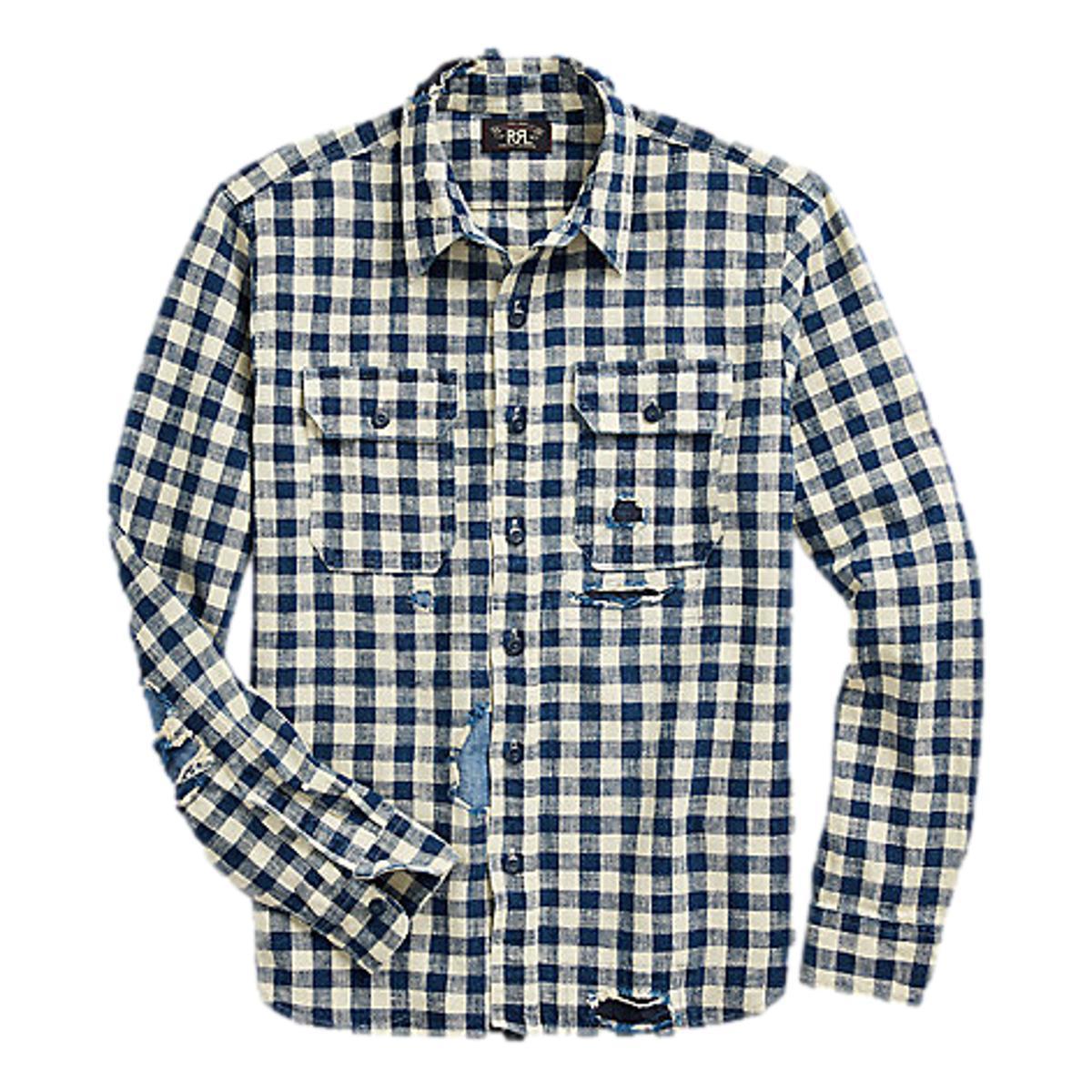 RRL Checked Linen-Cotton Workshirt - Indigo/Cream | Garmentory