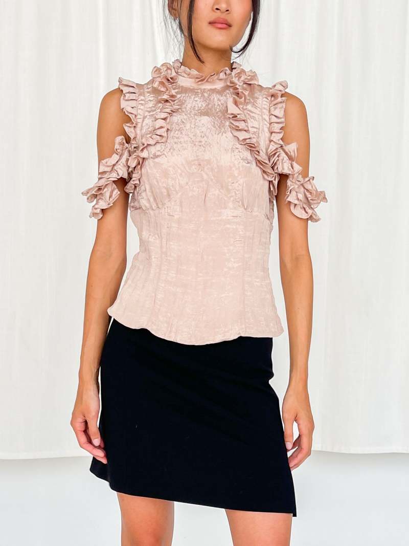 blush ruffle blouse