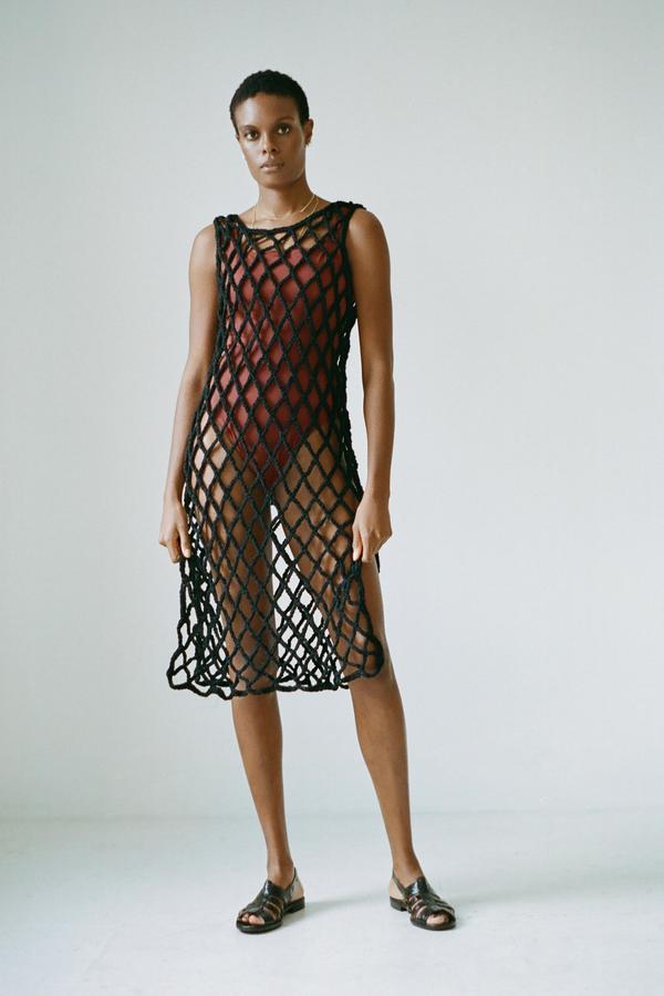 net a porter crochet dress Wales Bonner Alice Crochet-trimmed Ribbed Cotton-blend Midi Dress - Women - Dark brown Dresses