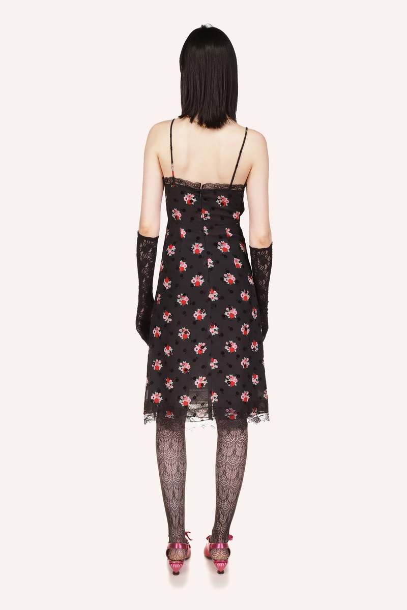 Anna Sui Rosie Posie Slip Dress - Black Multi | Garmentory