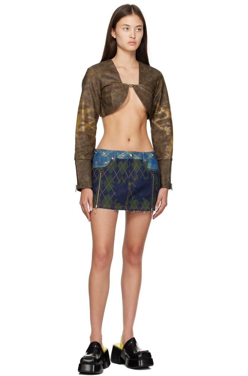 レザージャケット・コート ANDERSSON BELL CRACK PAINT FAUX LEATHER BOLERO JACKET KHAKI Andersson Bell - CRACK PAINT FAUX LEATHER BOLERO JACKET