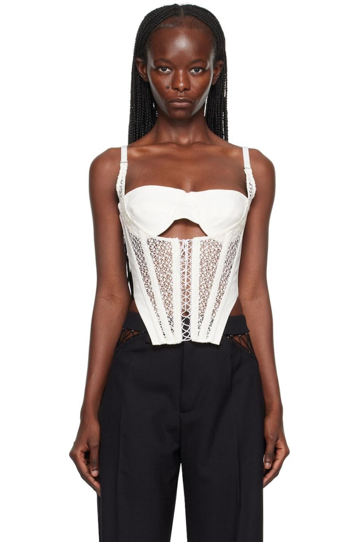 Dion Lee Lace Up Corset Tank Top - Ivory | Garmentory