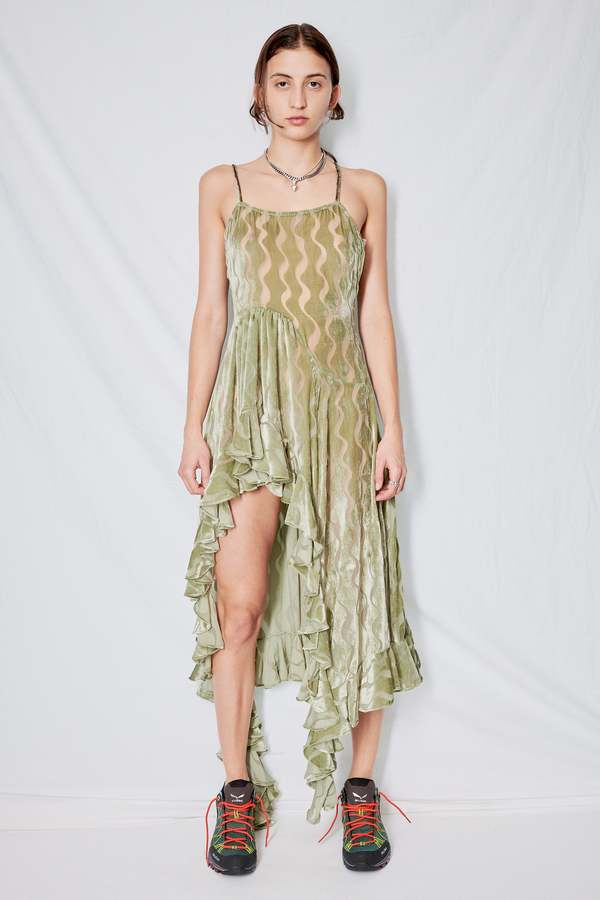 Collina Strada Velvet Florist Dress - Sage | Garmentory