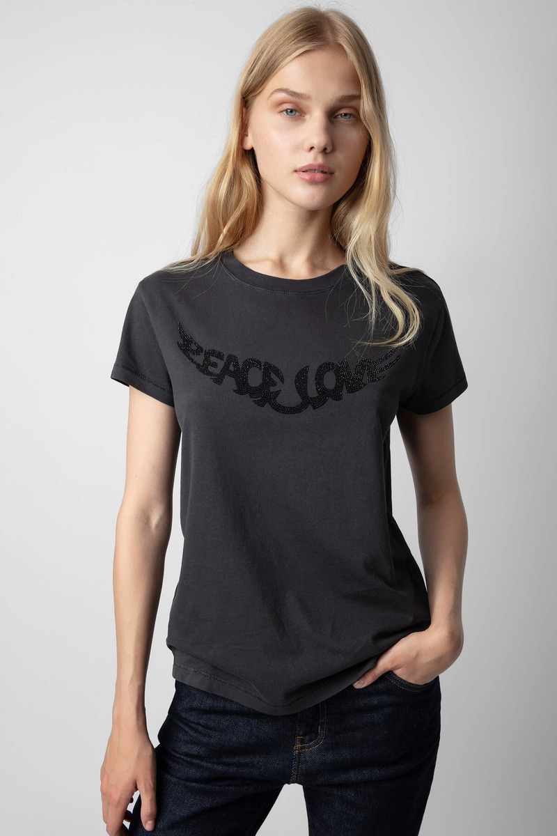 VIP【関税送料無料】希少 ZADIG & VOLTAIRE BLACK T-SHIRT Zadig & Voltaire Walk Peace & Love Strass T-Shirt | Garmentory