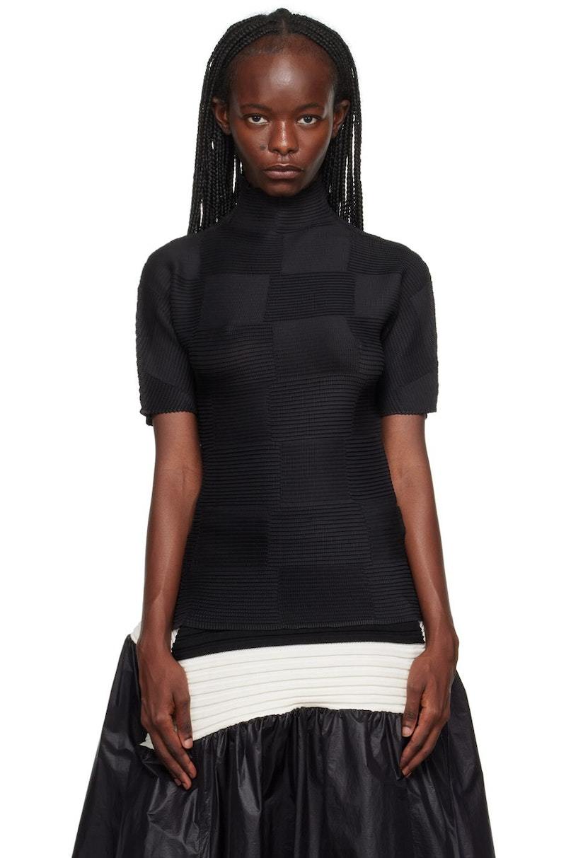 Issey Miyake Checkered Pleats Turtleneck - Black | Garmentory