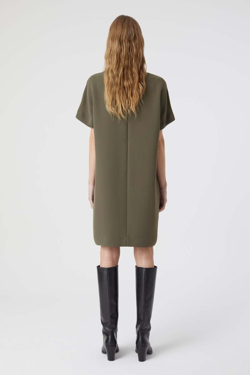 army green shift dress Army Green Colour Shift Dress With Pin-tuck Yoke – Suparshavstudio main image 0