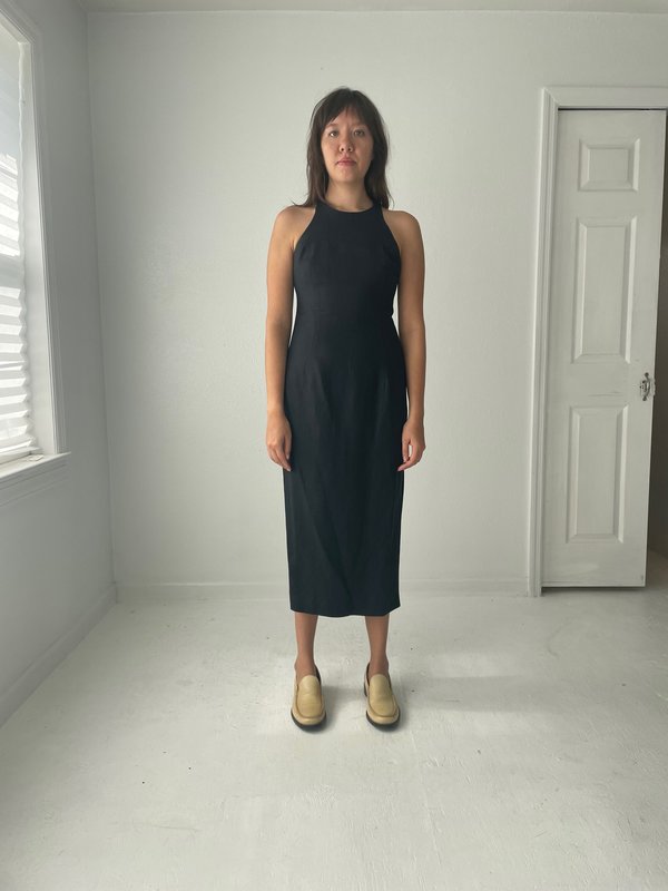 Cross Back Linen Dress | Garmentory