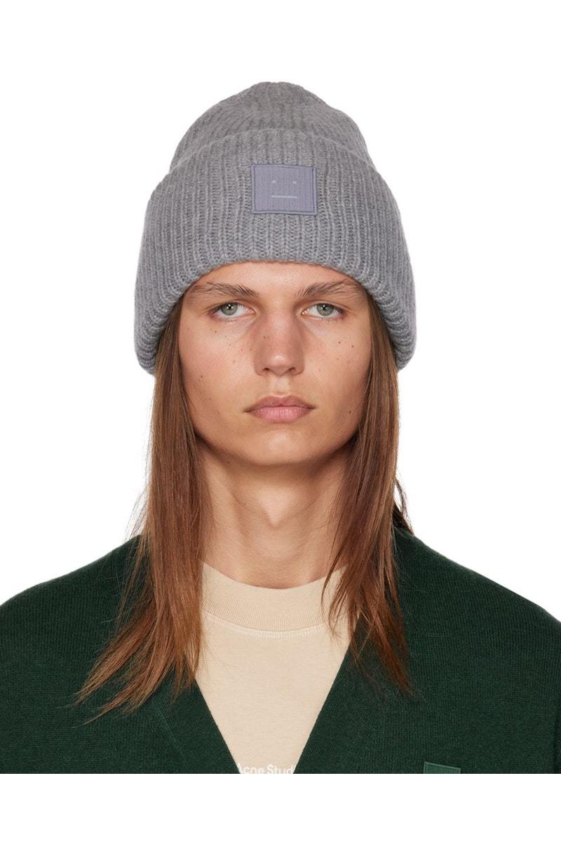 Acne Studios Large Logo Beanie - Gray | Garmentory display picture 2