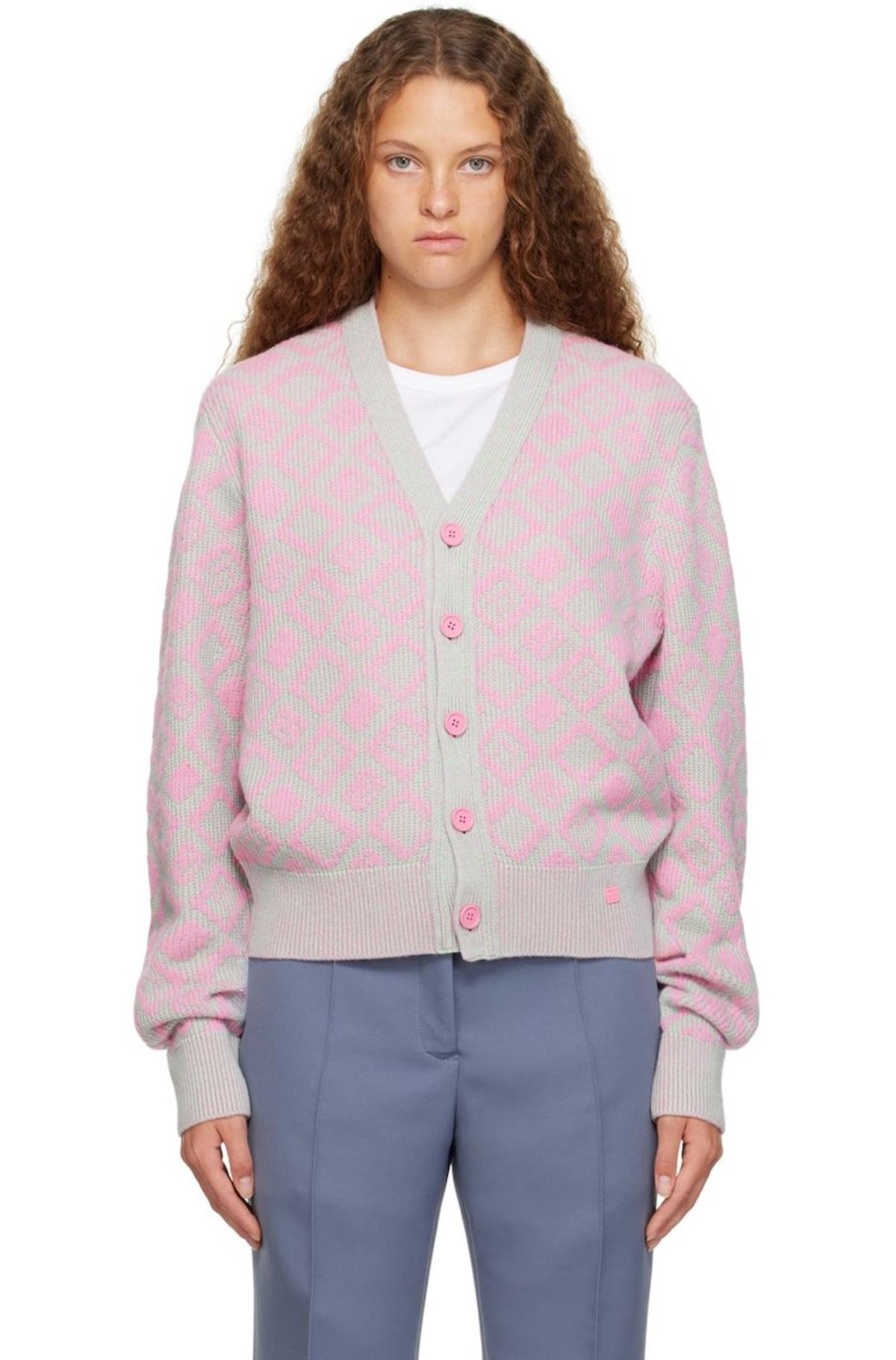 Acne Studios Pink & Green Graphic Cardigan - Bubble Pink/Spring