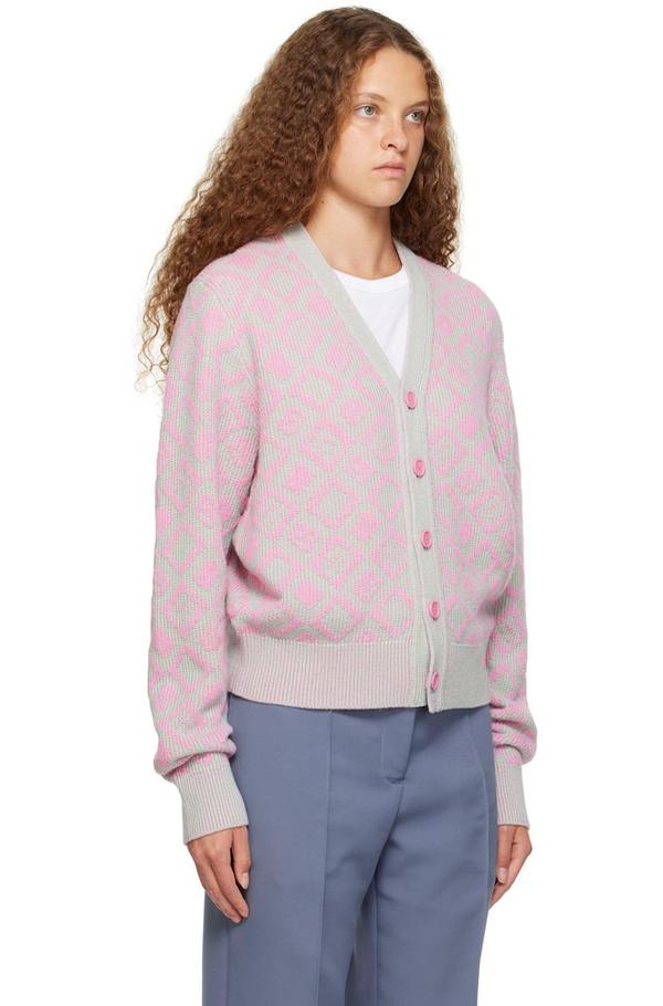 Acne Studios Pink & Green Graphic Cardigan - Bubble Pink/Spring