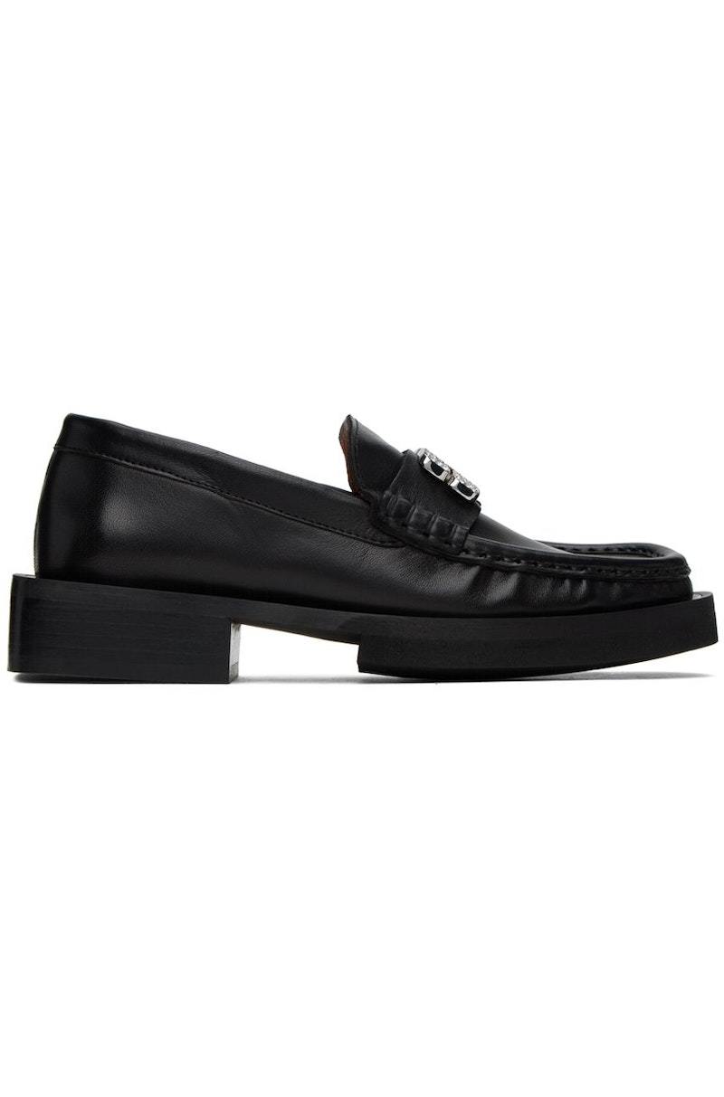 Ganni Rhinestone Logo Loafers - Black | Garmentory