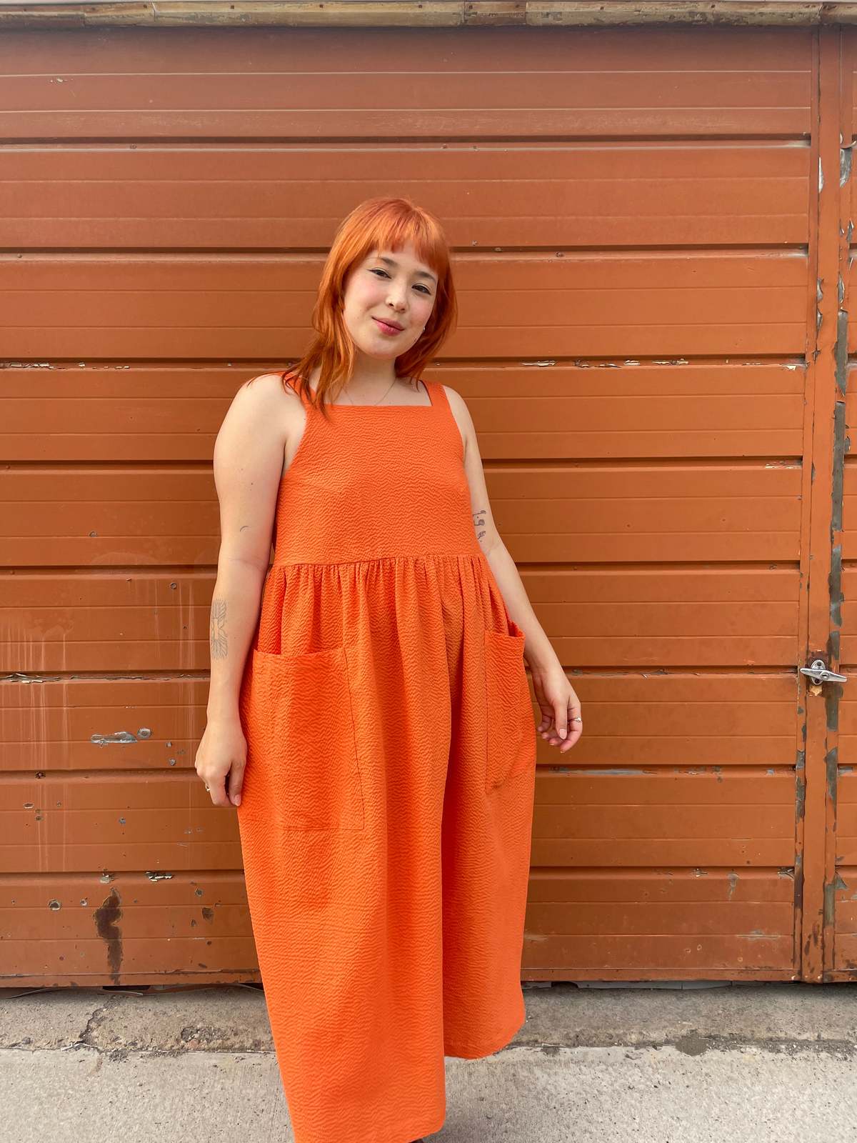 chinese dress ladies OLIVIA TANGERINE LINEN MINI DRESS  Her Apparel