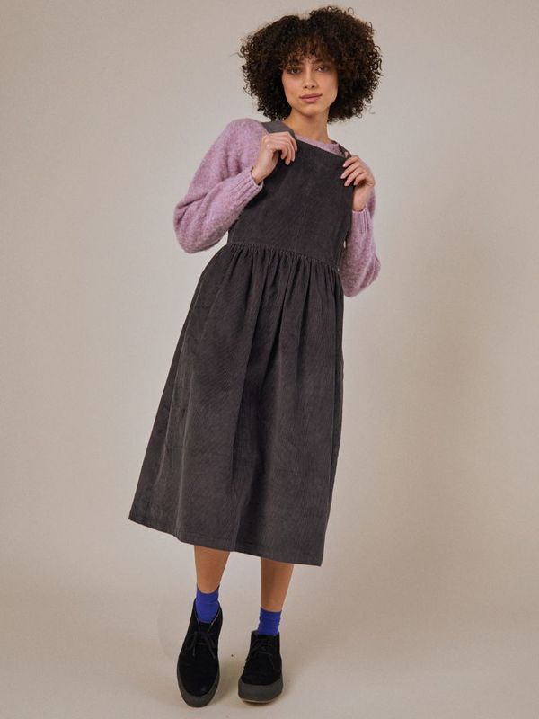 Sideline Thea Pinafore - Charcoal Cord | Garmentory
