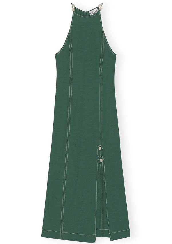Ganni Drapey Melange Maxi Dress - Trekking Green | Garmentory