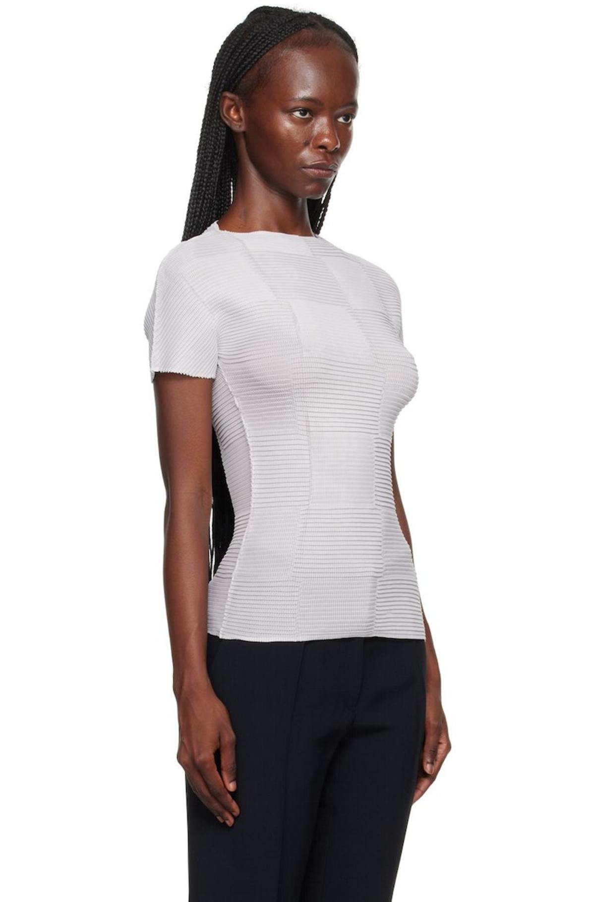 Tシャツ・カットソー ISSEY MIYAKE SS25 'Wooly Pleats-56' blouse (IM56FJ402 89) Issey-Miyake-Gray-Checkered-