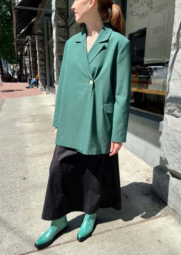 GANNI　DrapeyMelangeOversizedBlazer Ganni Drapey Melange Oversized Blazer - Black | Garmentory