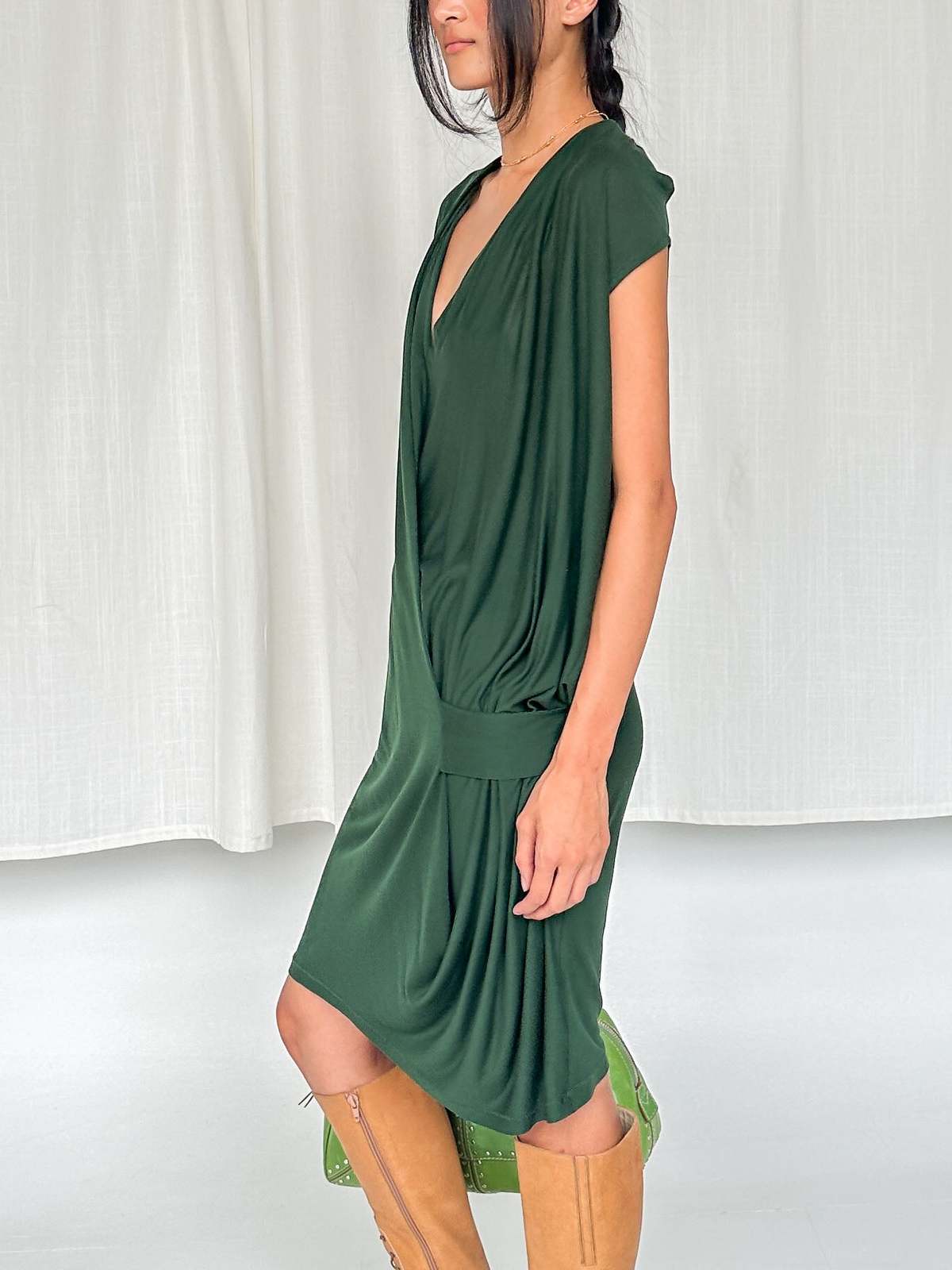 Acne Drop Waist Jersey Dress - Pine | Garmentory Acne Drop Waist Jersey Dress - Pine | Garmentory