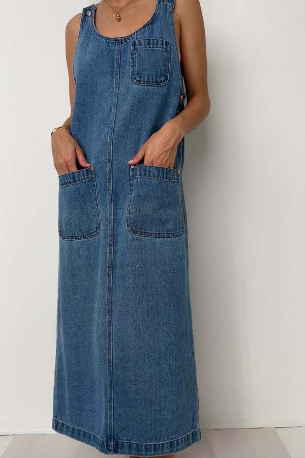 Vintage 90s Denim Maxi Dress - Medium Wash | Garmentory