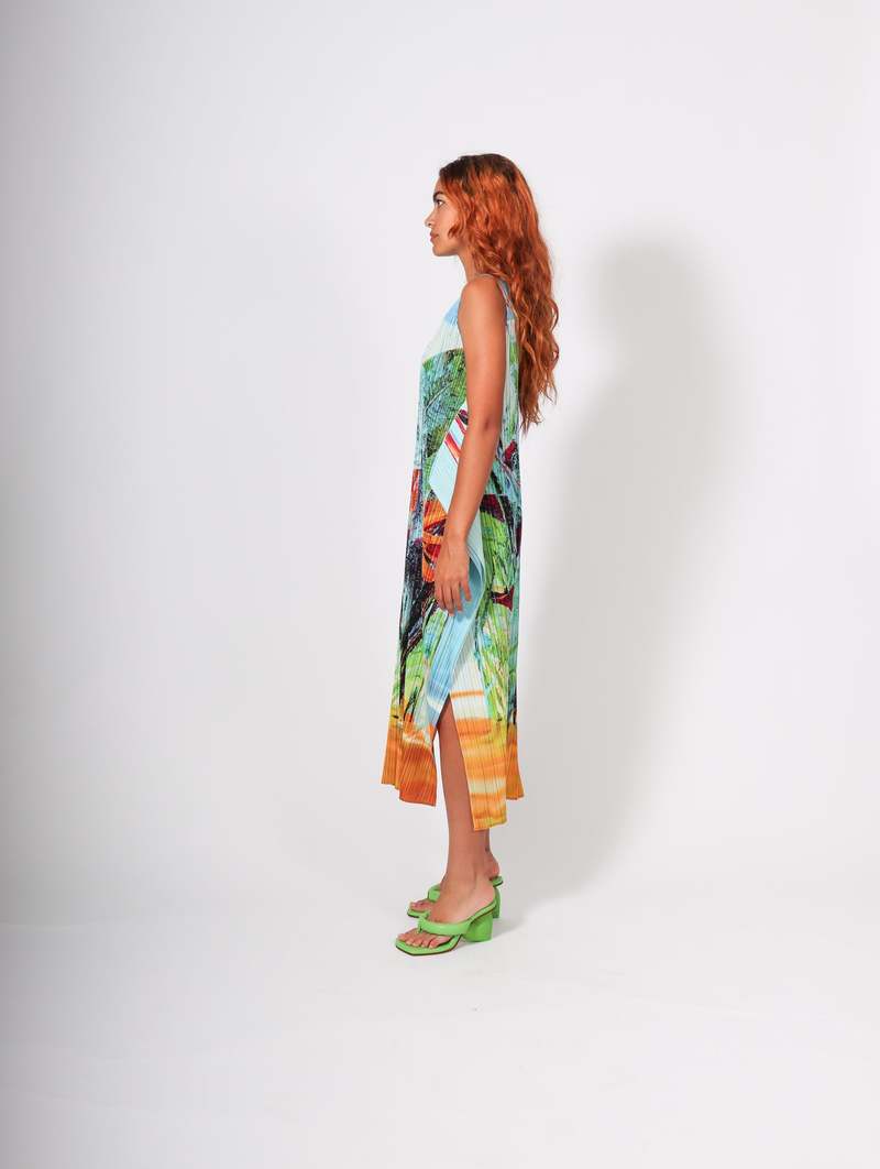 PLEATSPLEASE 柄ワンピース　TROPICALWINTER ドレス Pleats Please by Issey Miyake Tropical Winter Dress - Blue