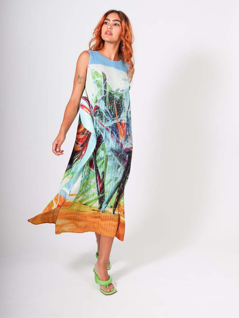 Pleats Please by Issey Miyake Tropical Winter Dress - Blue