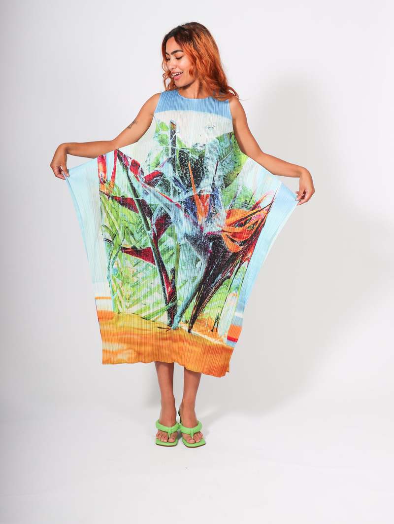 福袋安いいね半額ストア Pleats Please by Issey Miyake Tropical Winter Dress - Blue ワンピース