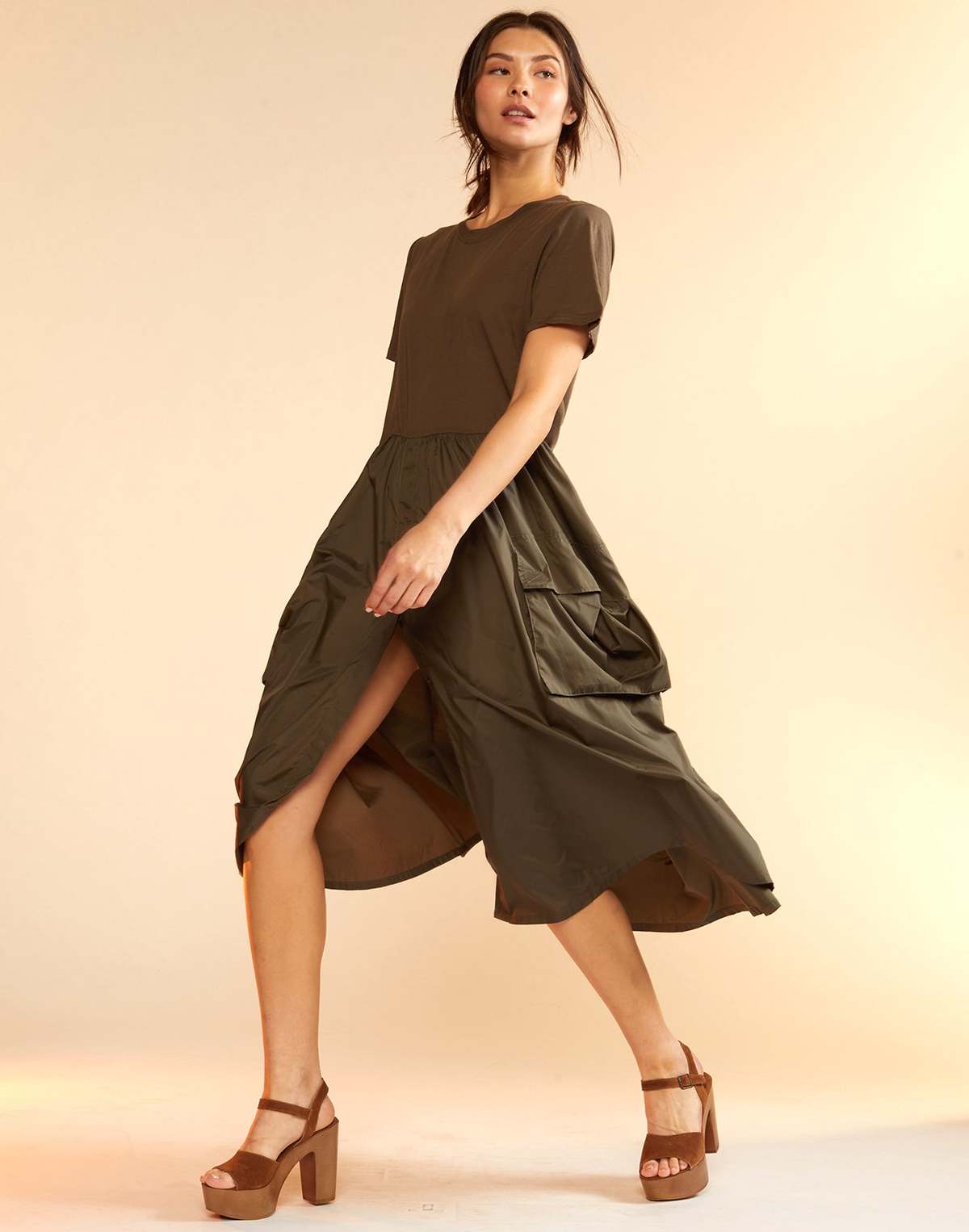 Cynthia Rowley Cargo Combo Tee Dress - green | Garmentory