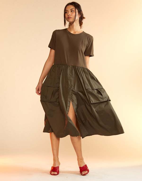 Cynthia Rowley Cargo Combo Tee Dress - green | Garmentory