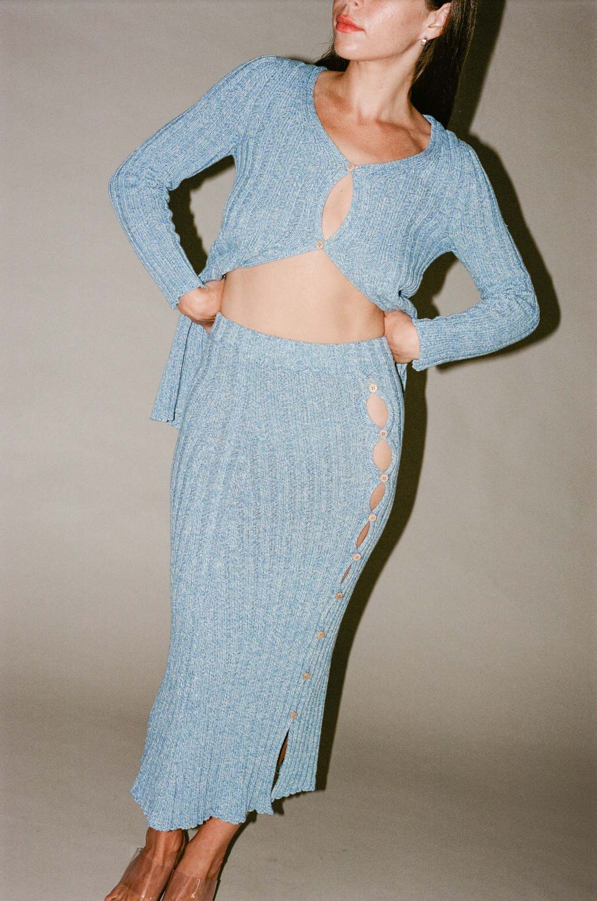 Baserange Loulou Cardigan - Blue Melange | Garmentory
