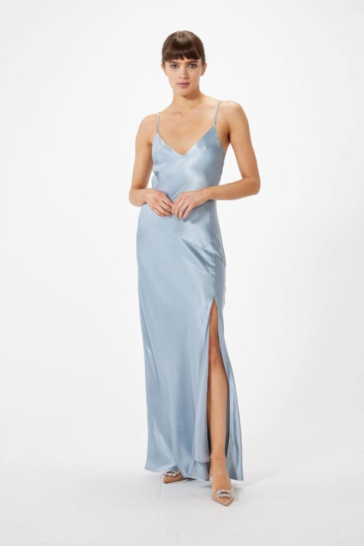 satin slate blue dress Slate Blue Satin Midi Dress  Gabi Swimwear