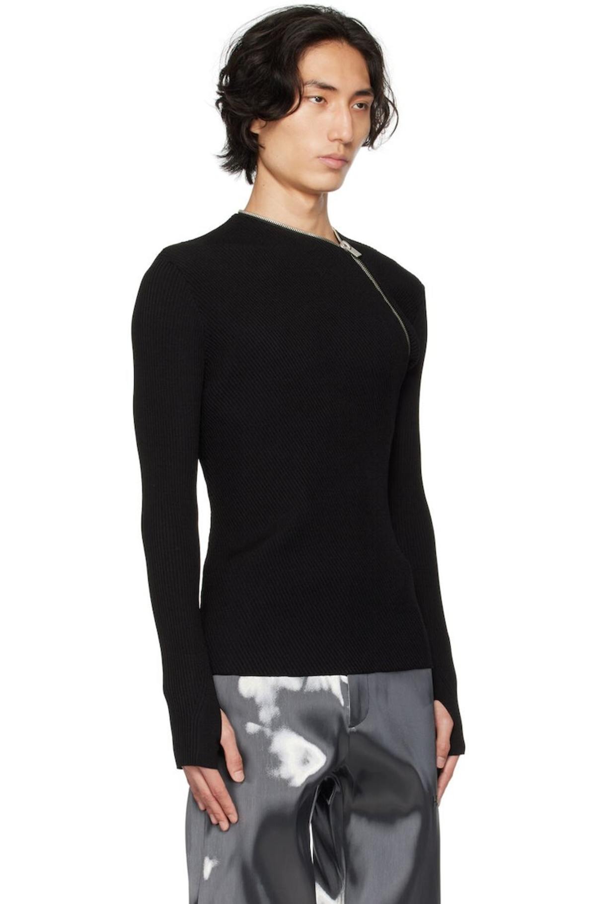 Heliot Emil Tied Zip Sweater - Black | Garmentory