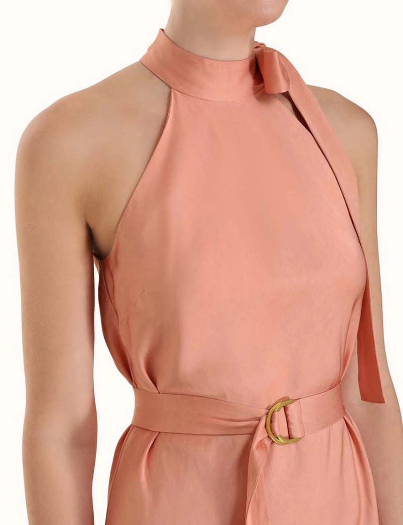 Neck Tie Halter Bias Dress - Black | Garmentory