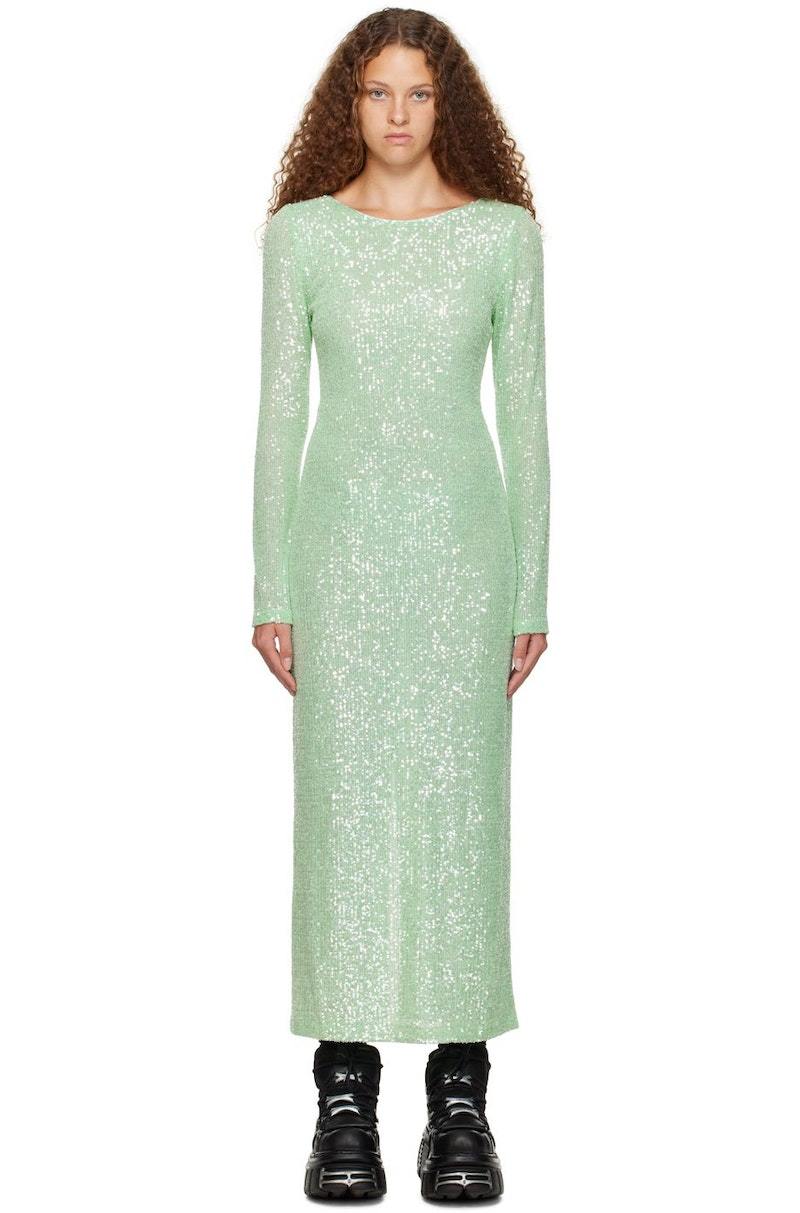 Anna Sui Green Sequinned Midi Dress - Peppermint | Garmentory